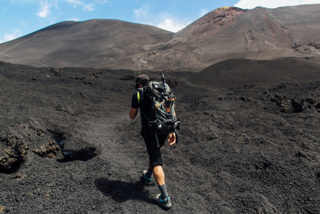 Hiker climbing the head crater